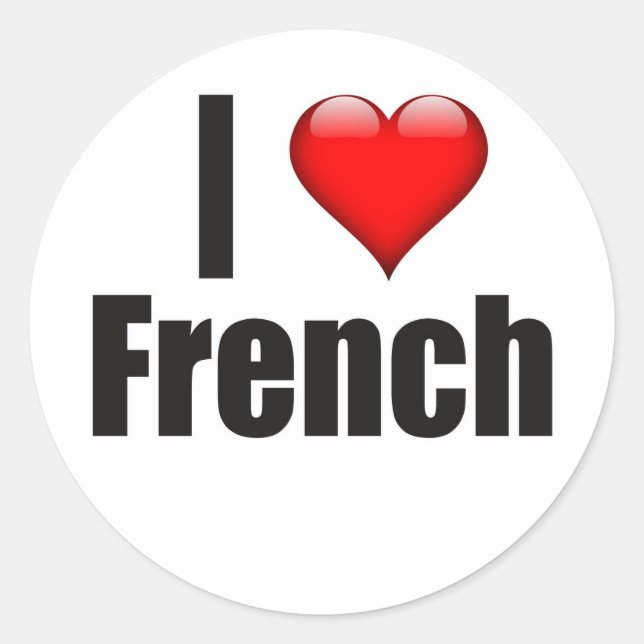 I Heart French Classic Round Sticker (Front)
