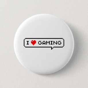 I Heart Gaming I Love Gaming Simple Pixel Art 6 Cm Round Badge
