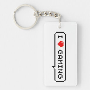 I Heart Gaming I Love Gaming Simple Pixel Art Key Ring