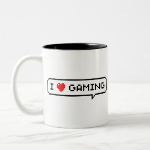 I Heart Gaming I Love Gaming Simple Pixel Art Two-Tone Coffee Mug