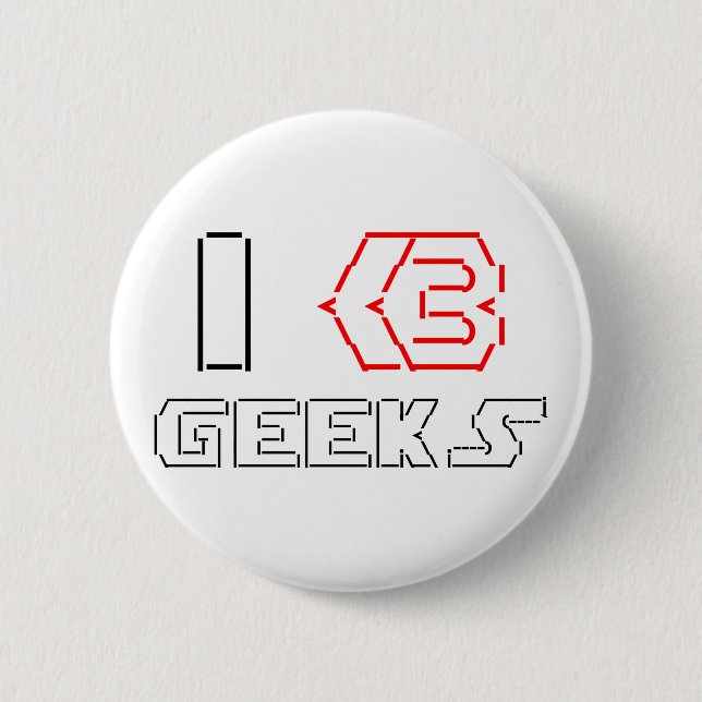 I Heart Geeks ASCII ART 6 Cm Round Badge (Front)