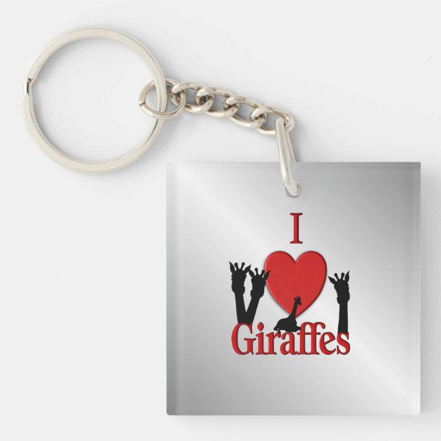 I Heart Giraffes Silver Key Ring (Front)