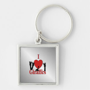 I Heart Giraffes Silver Key Ring