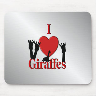 I Heart Giraffes Silver Mouse Mat