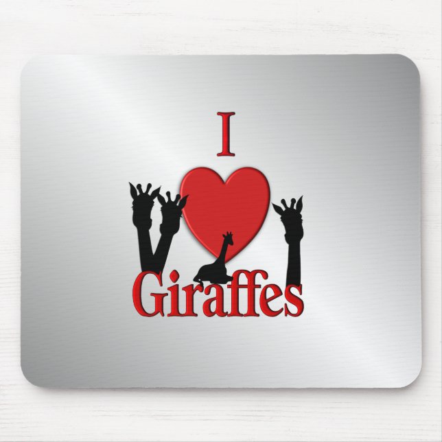 I Heart Giraffes Silver Mouse Mat (Front)
