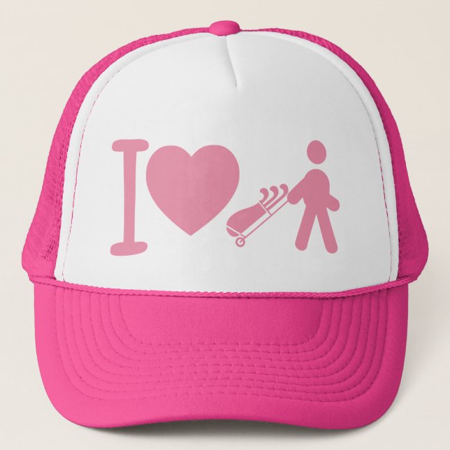 I Heart Golfing Golf Pink White Women's Ball Cap (Front)