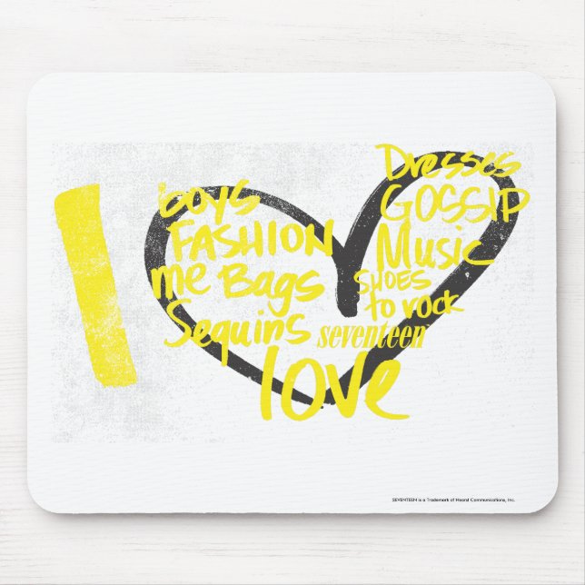 I Heart Graffiti Yellow Mouse Mat (Front)