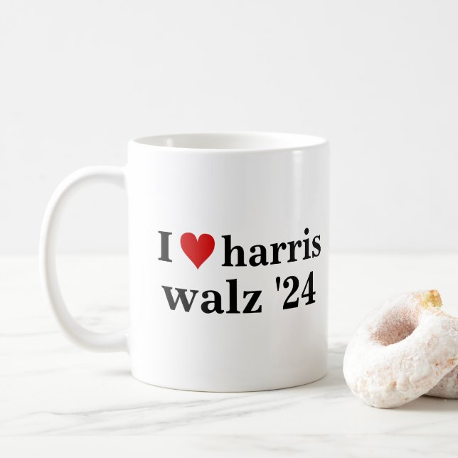 i heart harris walz 2024 election president    coffee mug (With Donut)