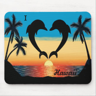 I Heart Hawaii Dophins Ocean Sunset Palm Trees Mouse Mat