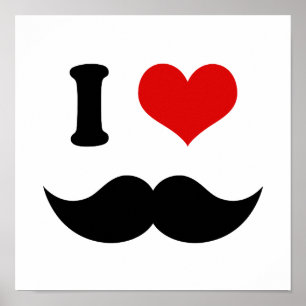I Heart I Love Black Moustache Poster