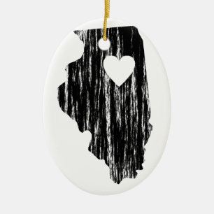 I Heart Illinois Grunge Worn Outline State Love Ceramic Tree Decoration