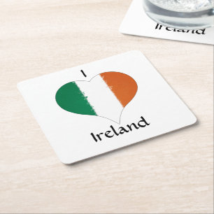 I Heart Ireland Irish Tricolor Flag Square Paper Coaster