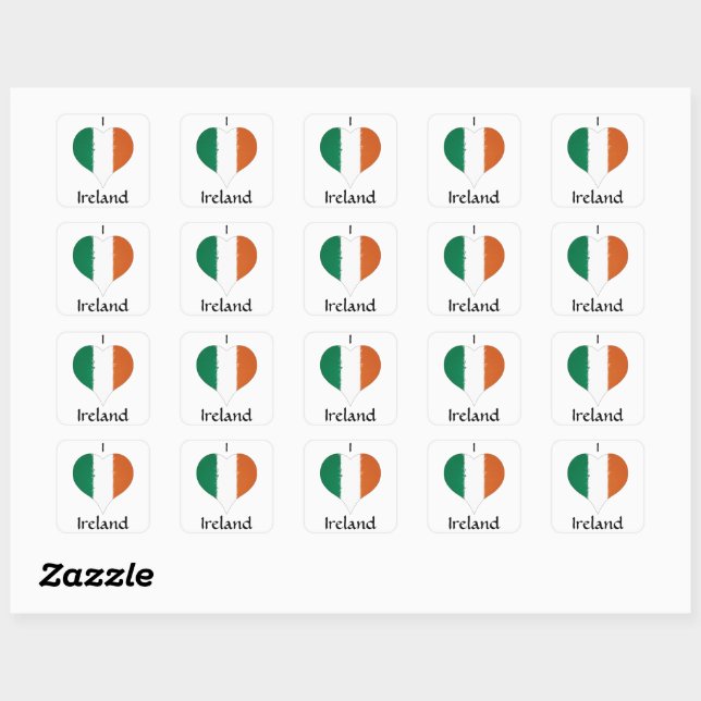 I Heart Ireland Irish Tricolor Flag Square Sticker (Sheet)