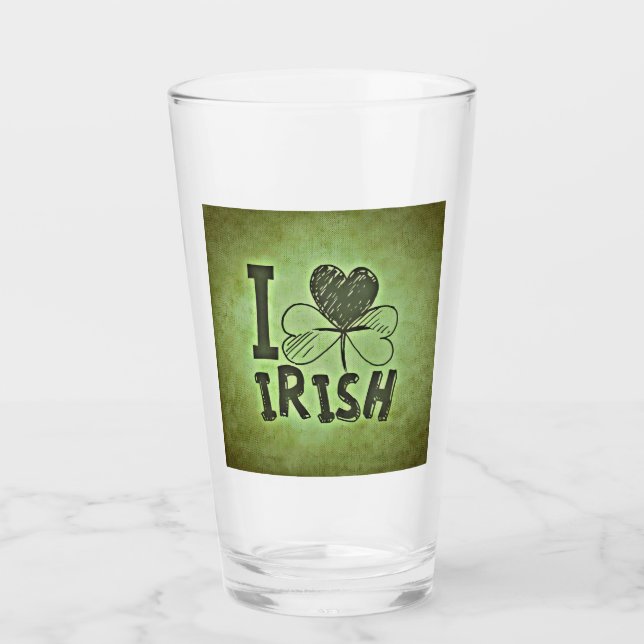 I Heart Irish Shamrock St Patricks Day Beer Pint Glass (Front)