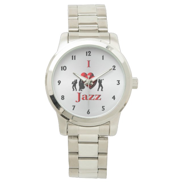 I Heart Jazz with Black Numbers Watch (Front)