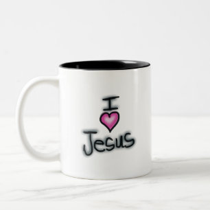 I heart Jesus I love Jesus with Pink Heart  Two-Tone Coffee Mug