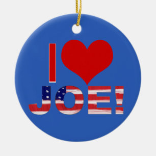 I Heart JOE! On Blue With Flag Ceramic Tree Decoration