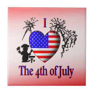 I Heart July 4th Cute US Flag Ceramic Tile
