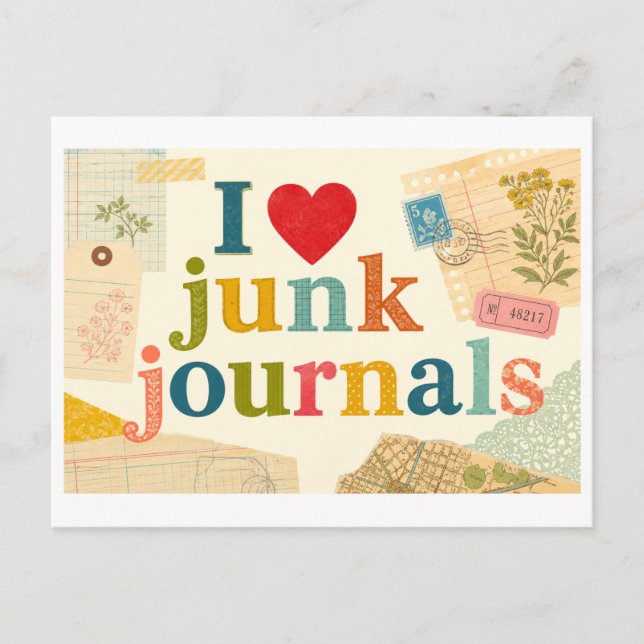"I [Heart] Junk Journals" Postcard (Front)