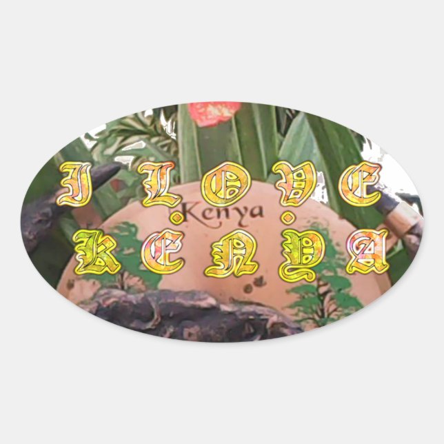 I (Heart) Kenya Buffalo Patch/Print Oval Sticker (Front)