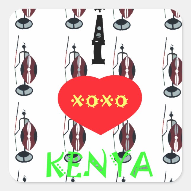 I Heart Kenya XOXO Square Sticker (Front)