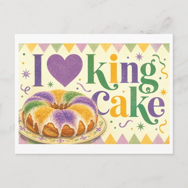 "I [Heart] King Cake" Postcard (Front)