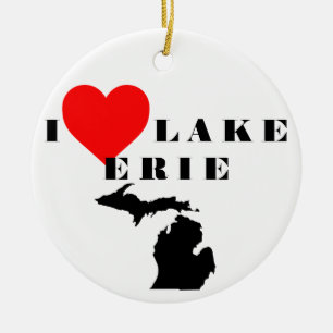 I heart Lake Erie Michigan pride Great Lake state Ceramic Tree Decoration
