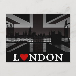 I Heart London Black & White Union Jack Postcard