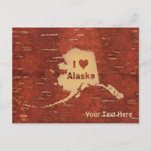 I Heart (Love) Alaska On Inner Birch Bark Postcard