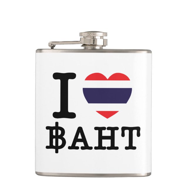I Heart (Love) Baht Hip Flask (Front)