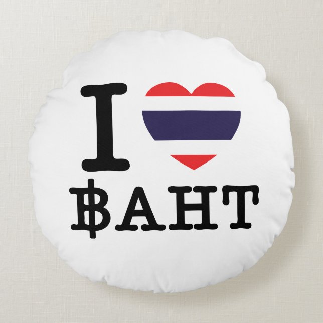 I Heart (Love) Baht Round Cushion (Front)