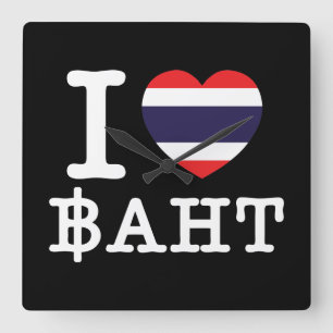I Heart (Love) Baht Square Wall Clock