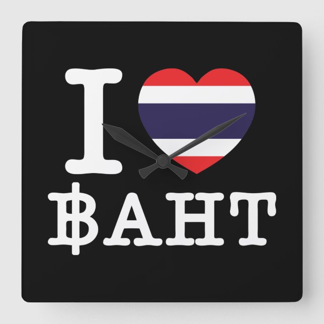 I Heart (Love) Baht Square Wall Clock (Front)