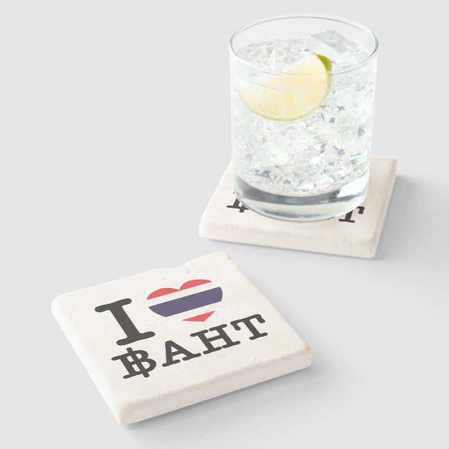 I Heart (Love) Baht Stone Coaster (Side)