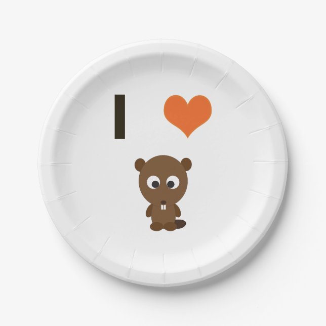 I heart (love)  Beavers Paper Plate (Front)
