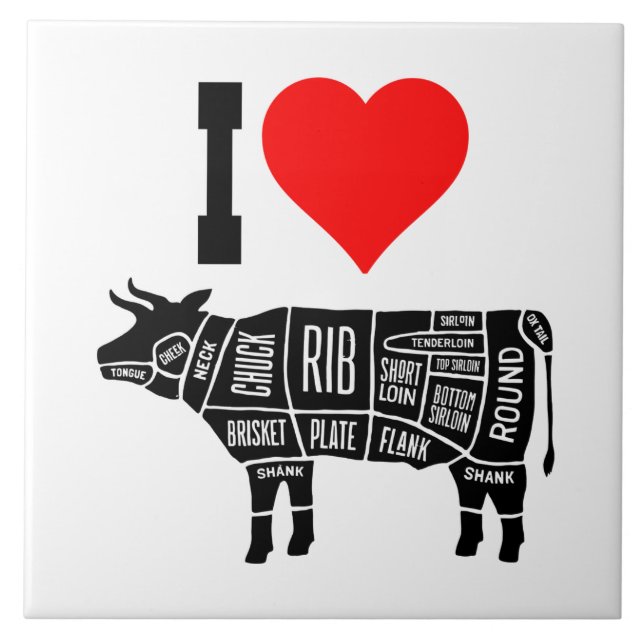 I Heart Love Beef Butcher Chef Cook Tile (Front)