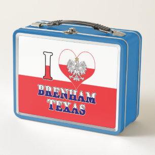 I Heart Love Brenham Texas Metal Lunch Box