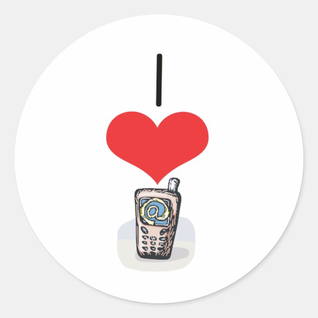 I Heart (Love) Cell Phones  Classic Round Sticker (Front)