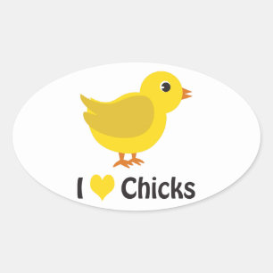 I heart (love) chicks! oval sticker