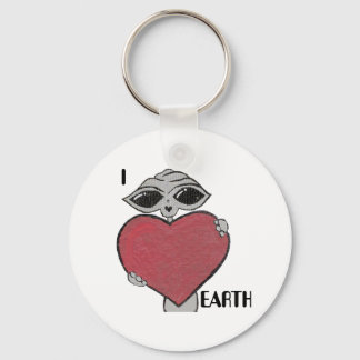 I Heart Love Earth Alien Key Chain