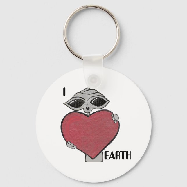 I Heart Love Earth Alien Key Chain (Front)