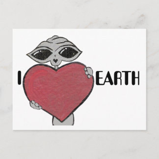 I Heart Love Earth Alien Postcard