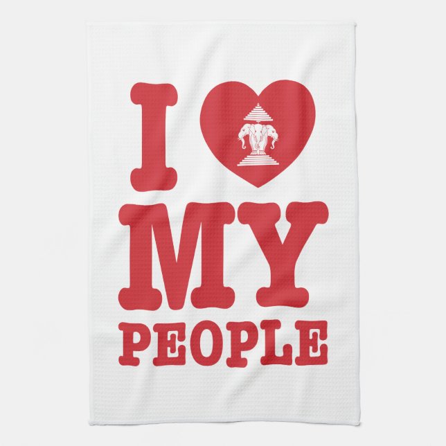 I Heart (Love) Erawan My Lao People Tea Towel (Vertical)