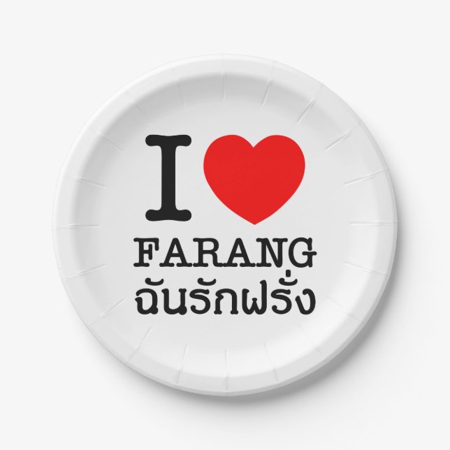 I Heart (Love) Farang Paper Plate (Front)