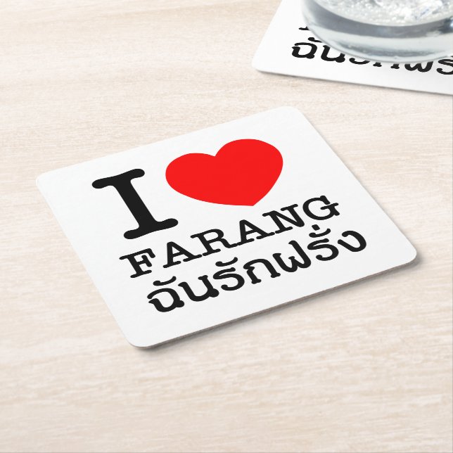 I Heart (Love) Farang Square Paper Coaster (Angled)