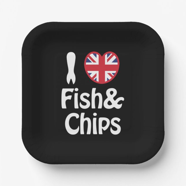 I Heart [Love] Fish & Chips Bandanna Paper Plate (Front)