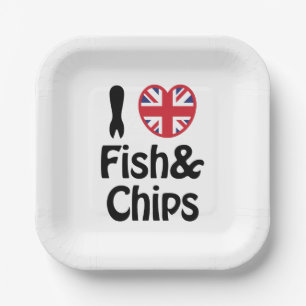 I Heart [Love] Fish & Chips Paper Plate
