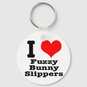 I HEART (LOVE) fuzzy bunny slippers Key Ring
