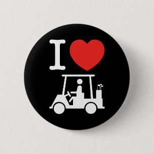 I Heart (Love) Golf Cart 6 Cm Round Badge