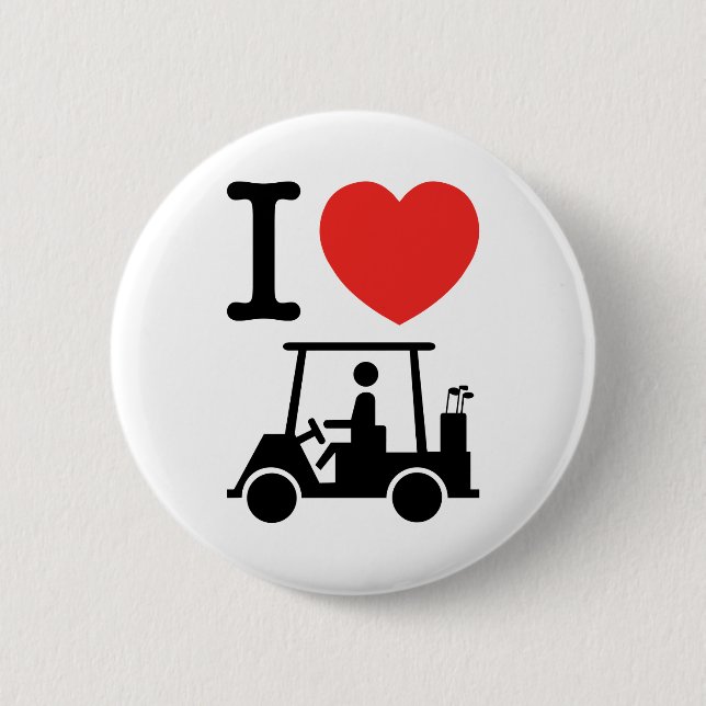 I Heart (Love) Golf Cart 6 Cm Round Badge (Front)